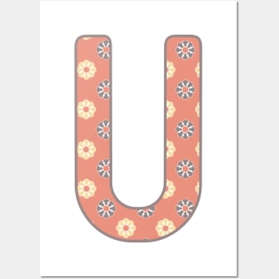 MONOGRAM LETTER U PINK FLORAL TYPOGRAPHY DESIGN Posters and Art